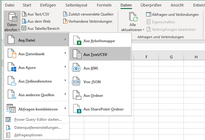 Menüeinstieg zum integrierten PowerPivot in Excel